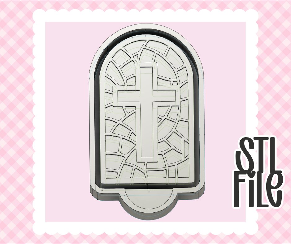 Stained Glass Arch Cross STL File | Chunky Bold Cardstock & Mold-Ready 3D Print Design