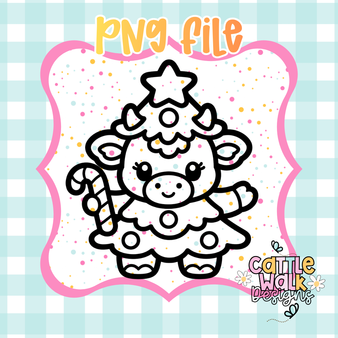 Cute Christmas Tree Highland Cow PNG | Christmas Cow Sublimation Design | Digital Download
