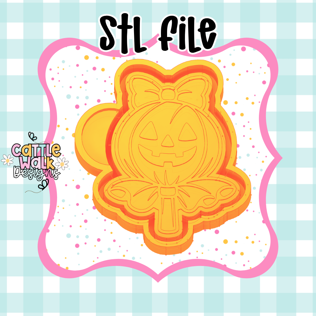 Pumpkin Lollipop STL File | Cute Halloween Freshie Mold | Jack O Lantern Candy STL | 3D Print File