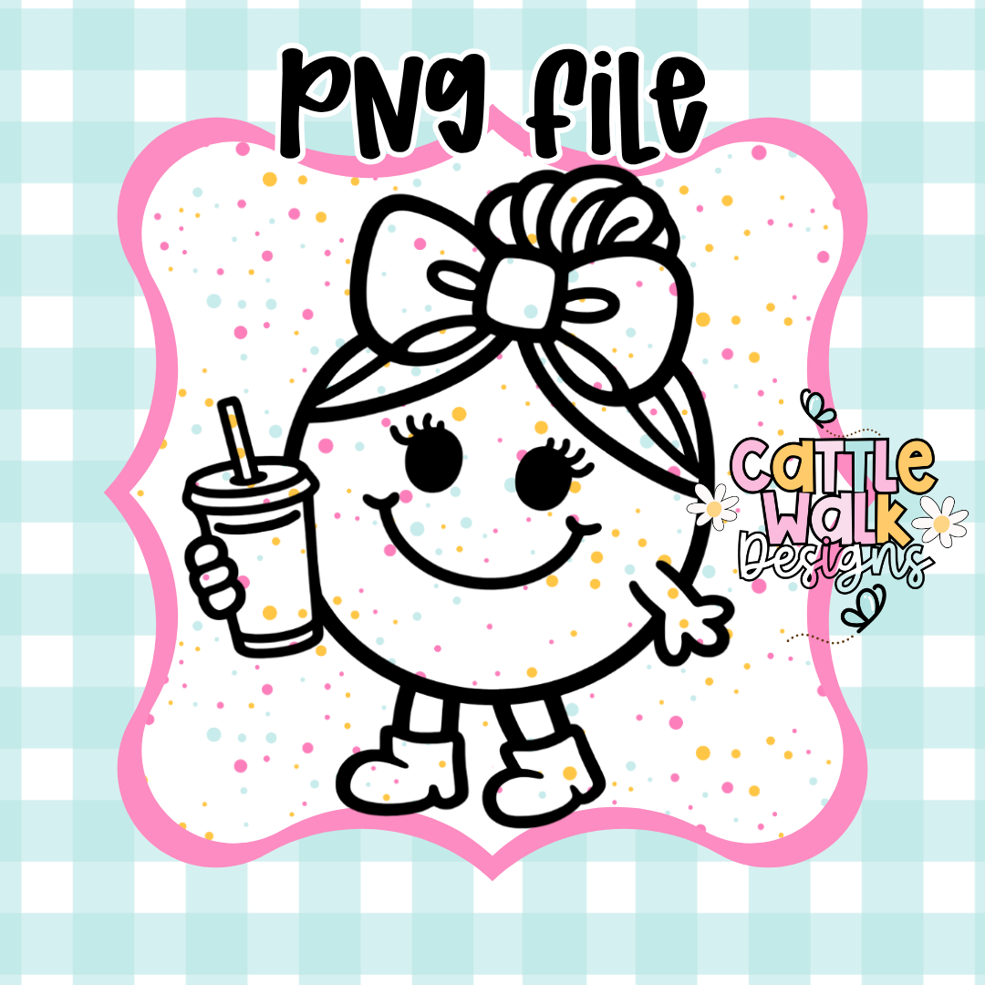 Little Miss Drink PNG | Cute Girl with Can Design | Funny Sassy Character | Coffee Soda Energy Drink PNG | Freshie Mold PNG | Bold Outline CWD Style