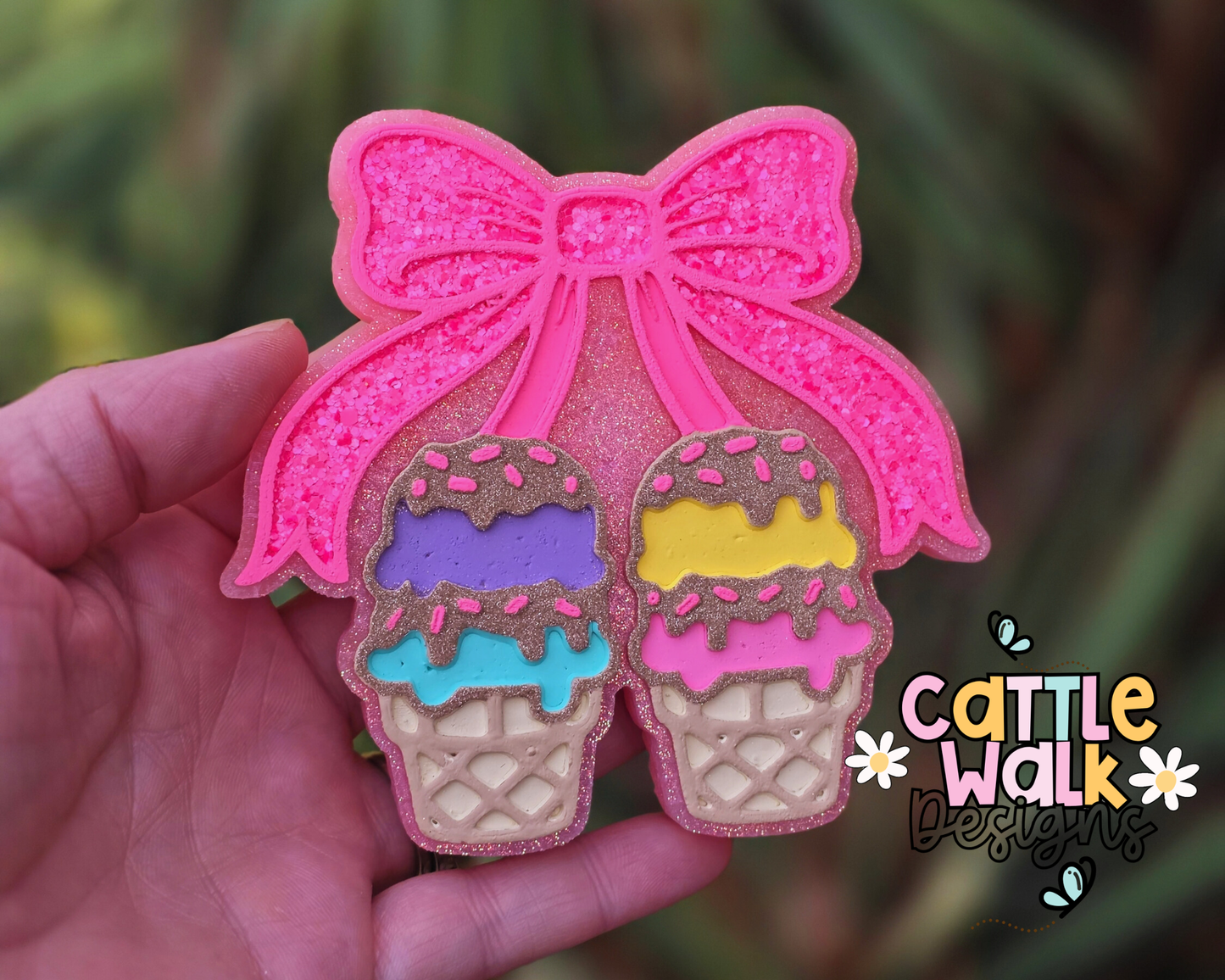 Ice Cream Bow Freshie – Cute Summer Car Freshie – Strawberry Lemon Blondie