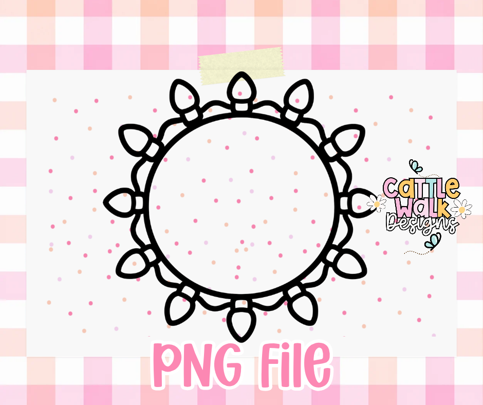 Blank Christmas Lights Circle PNG | Cardstock Mold Design | Customizable Holiday Frame