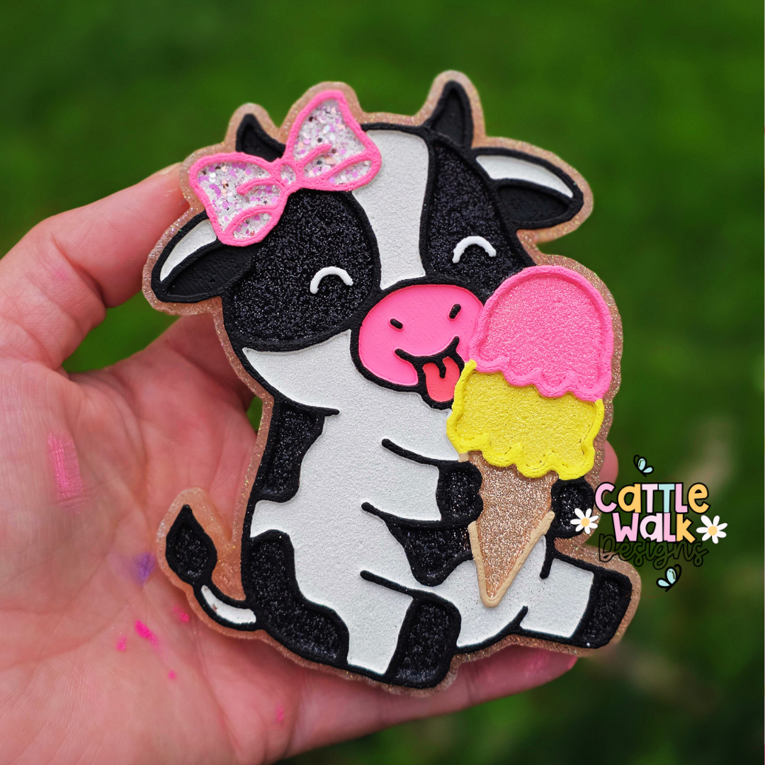 RTS Ice Cream Cow Freshie | Tanned Leather Scent | Cute Cow Car Freshie | Summer Glitter Freshie