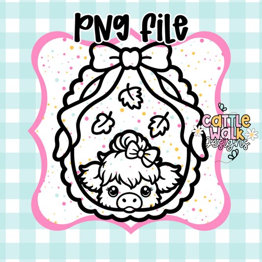 Little Miss Highland Fall Frame PNG | Bow Frame Cow PNG | CWD-Style Thick Bold Outline | Autumn Freshie Design | Mold Friendly
