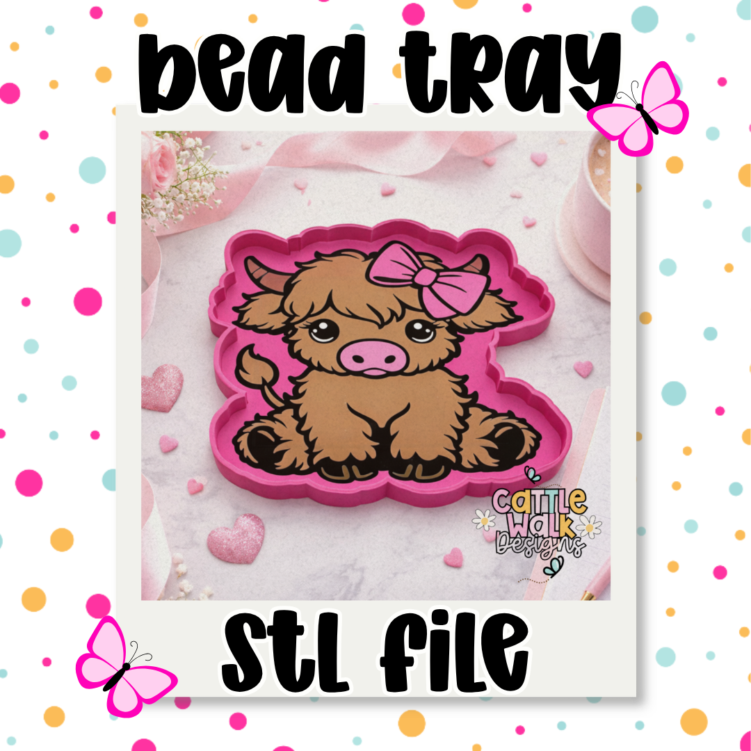 Highland Cow Bead Tray STL File | Layered 3D Print | Kawaii Cow Tray | Multi-Part STL Download