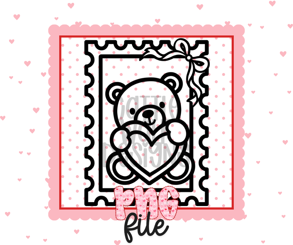 Bear Hugging Heart Stamp Black & White PNG – Bold Outline Valentine Freshie Design | Digital Download