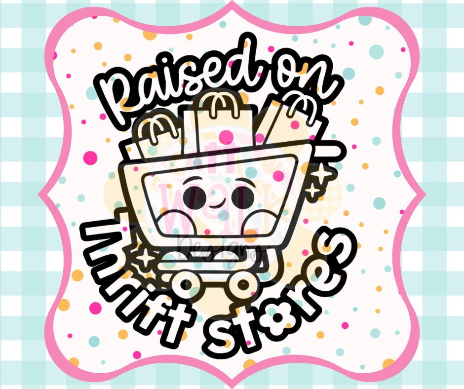 Raised on Thrift Stores – Black & White PNG | Cute Shopping Cart Mold Maker Design File