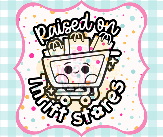 Raised on Thrift Stores – Black & White PNG | Cute Shopping Cart Mold Maker Design File