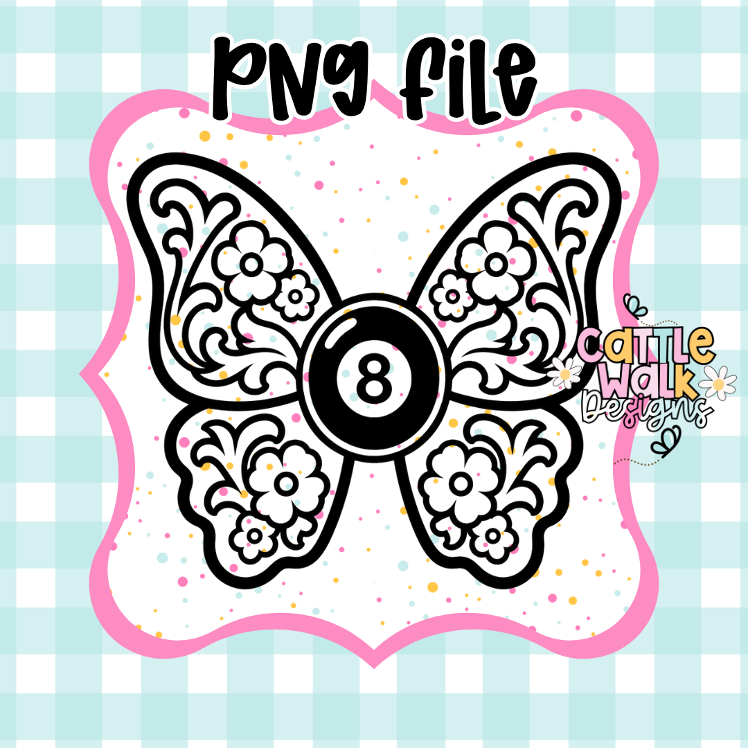 8 Ball Butterfly PNG | Western Floral Butterfly PNG | CWD-Style Thick Bold Outline | Retro Cowgirl Freshie Design | Mold Friendly