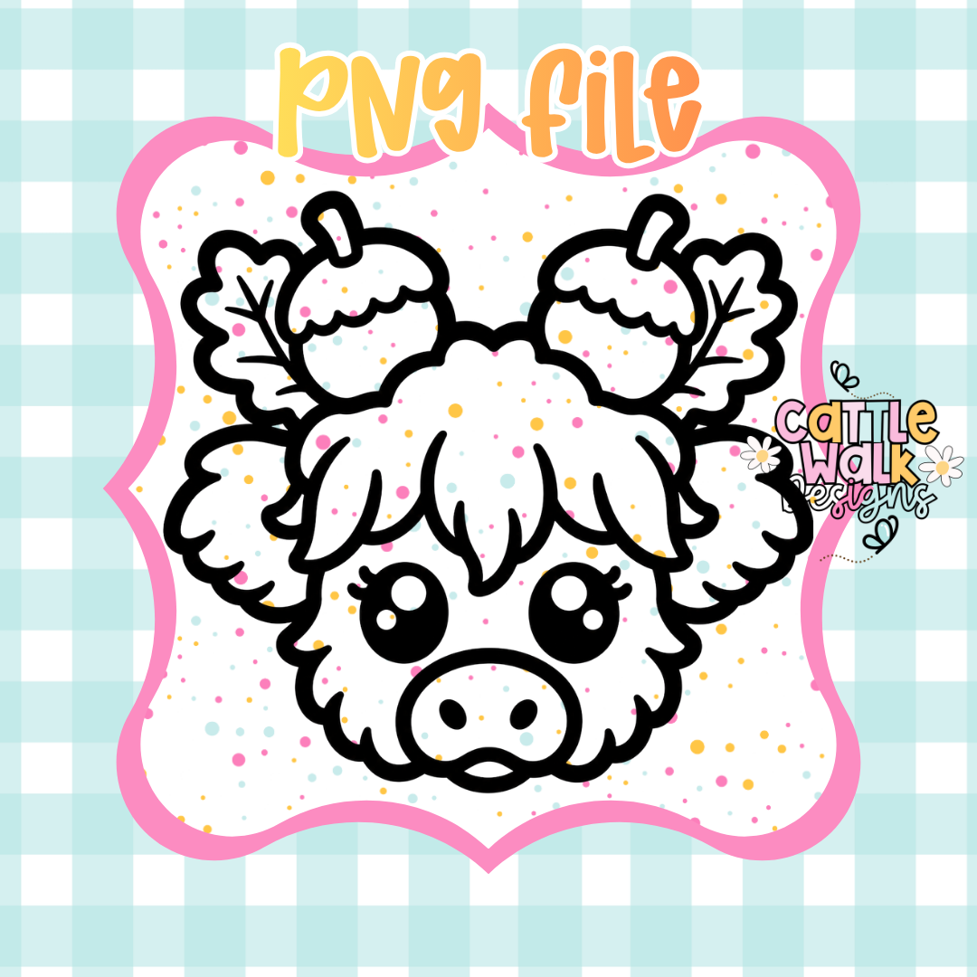 Acorn Highland Cow PNG | Fall Highland Cow PNG | Autumn Cow PNG | Cute Highland Cow Face | Digital Download