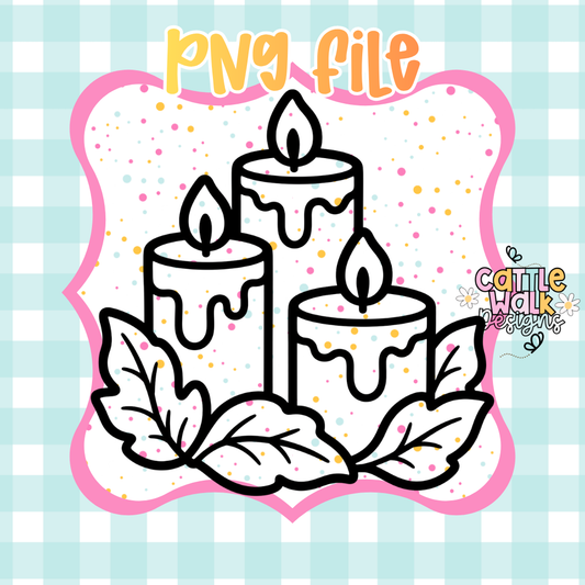 Three Christmas Candles PNG | Cozy Holiday Candle Digital Download | Winter Sublimation PNG | Printable Design