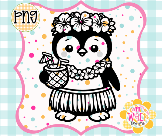Hula Penguin PNG | Tropical Summer Luau Design | Bold Outline Freshie Digital Download