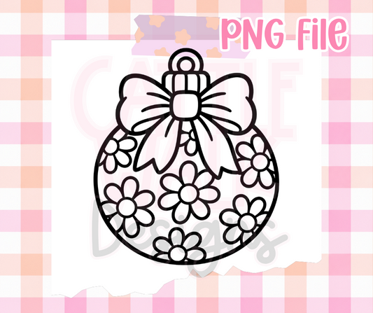 Christmas Daisy Ornament PNG | Floral Bow Holiday Ornament Digital Design