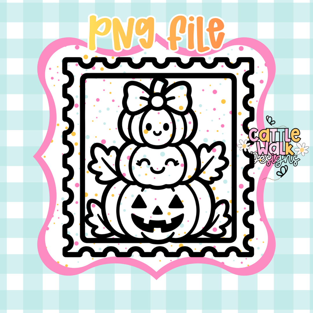 Stacked Pumpkin Postage Stamp PNG | Cute Pumpkin Trio PNG | Coquette Halloween PNG | Pumpkin Stack PNG | Digital Download