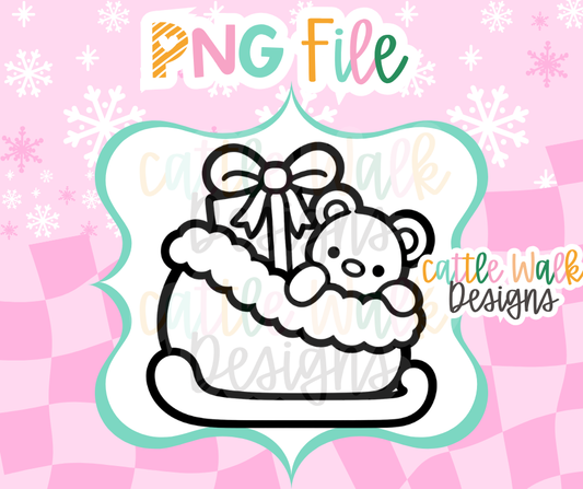Christmas Teddy Bear Sleigh PNG | Teddy Bear with Presents PNG | Cute Christmas Freshie Design | Holiday Freshie Mold PNG | Digital Download