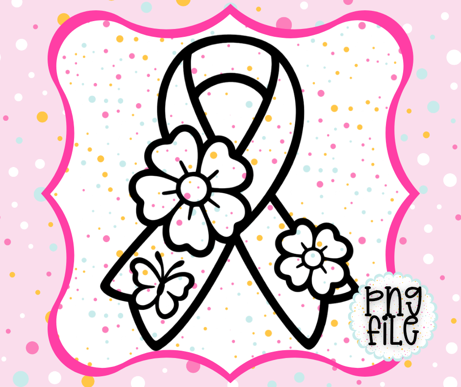 Breast Cancer Awareness Ribbon PNG | Floral Ribbon Freshie Design | Cute Awareness PNG | Digital Download