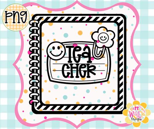 Preppy Composition Notebook PNG | Back to School Spiral Design | Bold Outline Freshie Digital Download