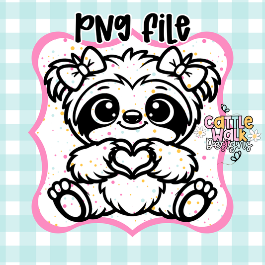Baby Sloth PNG File with Pigtail Bows | Thick Bold Outline | Mold Maker Friendly | Digital Download (No STL Resale)