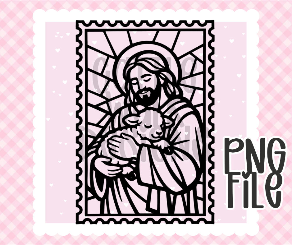 Jesus with Lamb PNG | Good Shepherd Christian Design | Bold Black & White Outline | Freshie & Craft PNG