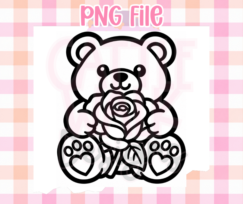 Teddy Bear with Rose PNG | Cute Valentine Bear Floral Digital Design