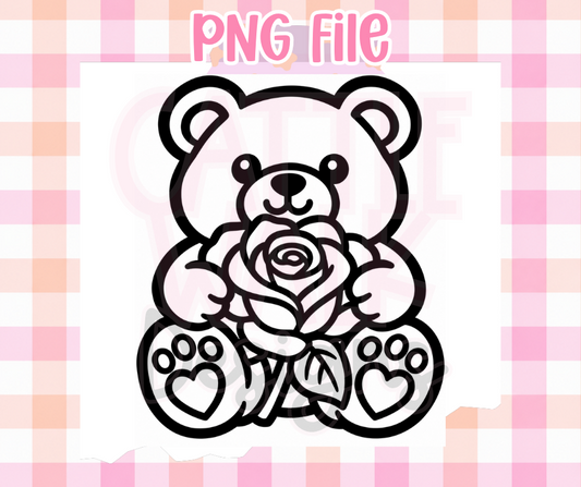 Teddy Bear with Rose PNG | Cute Valentine Bear Floral Digital Design