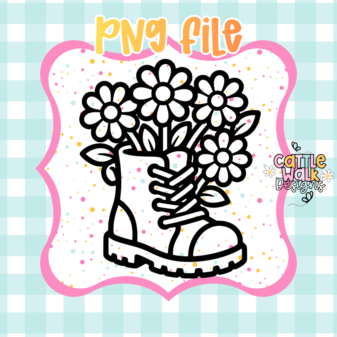 Combat Boot Flower Vase PNG | Military Boots with Daisies Digital Download | Commercial Use