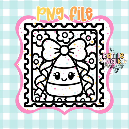 Candy Corn Coquette Postage Stamp PNG | Cute Candy Corn PNG | Halloween Bow PNG | Kawaii Candy Corn PNG | Digital Download