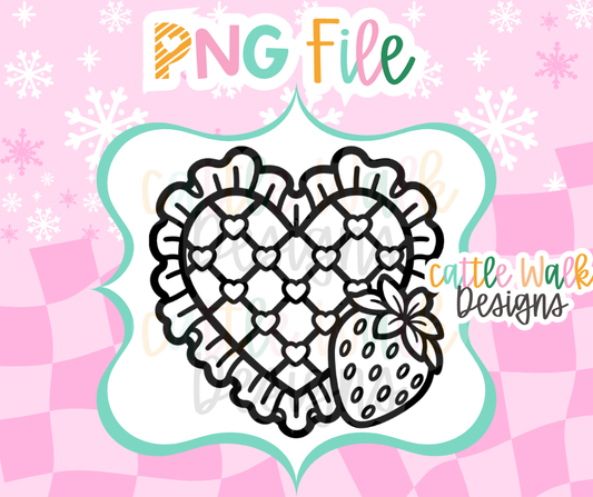 Strawberry Quilt Heart PNG | Quilted Heart PNG | Strawberry Valentine PNG | Ruffled Heart Freshie Mold Design | Digital Download