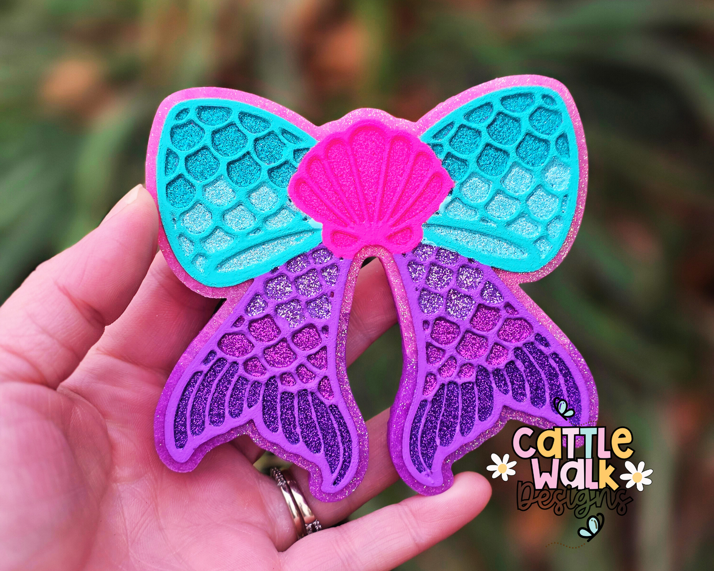 Mermaid Tail Bow Freshie | Pink Coast (Tiki Beach) Car Freshener | Glitter Mermaid Car Charm | Ready to Ship