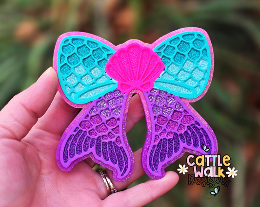 Mermaid Tail Bow Freshie | Pink Coast (Tiki Beach) Car Freshener | Glitter Mermaid Car Charm | Ready to Ship