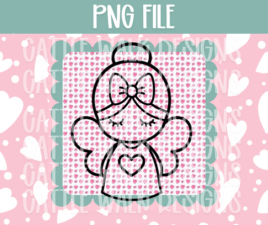 Sweet Angel with Bow PNG – Coquette Valentine Angel Clipart, Pink Heart Background, Cute Girly Angel Sublimation Design for Freshies, Shirts & Crafts