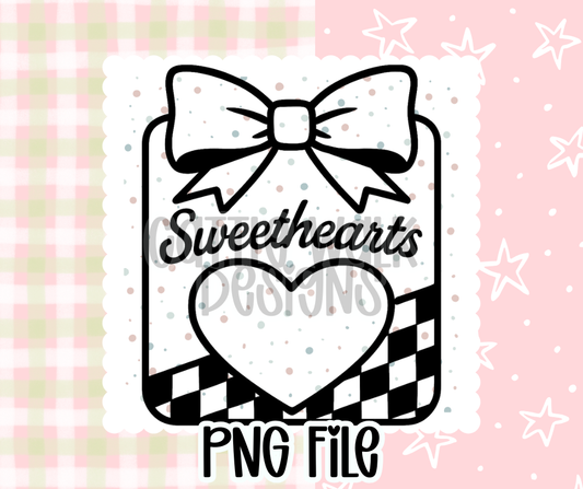 Sweethearts Checkered Bow Tag Outline – Chunky Bold Valentine Freshie PNG