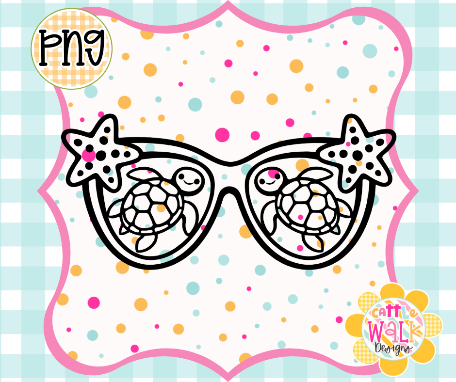 Turtle Sunglasses PNG | Coastal Beach Glasses Design | Bold Outline Freshie Digital Download