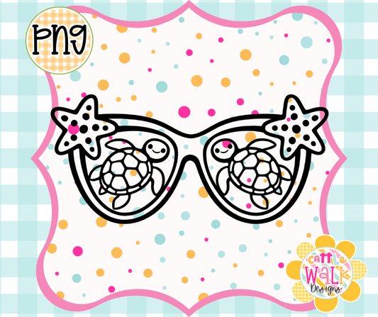 Turtle Sunglasses PNG | Coastal Beach Glasses Design | Bold Outline Freshie Digital Download