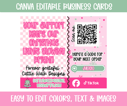 Merry Merry Merry Christmas Editable Business Card Template – Pink Retro Holiday Theme