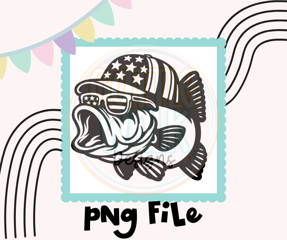 Patriotic Bass Fish PNG | American Flag Fishing Design | Digital Download