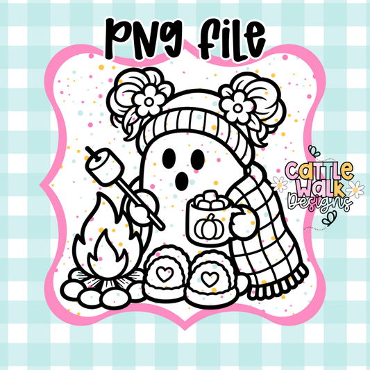 Campfire Ghost PNG | Cozy Ghost PNG | Cute Fall Campfire CWD-Style Design