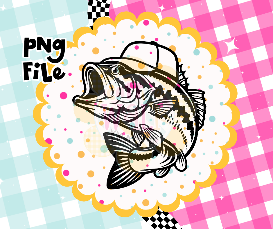 Bass Fishing PNG | Cool Largemouth Bass with Hat | Funny Fishing Design | Digital Download
