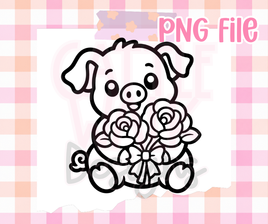 Pig with Roses PNG | Cute Floral Pig PNG