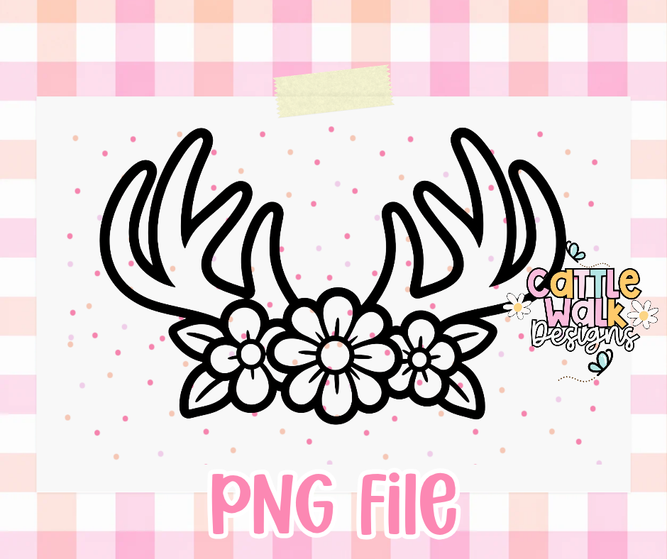 Floral Deer Antlers PNG | Wildflower Hunting PNG | Girly Outdoors Freshie Design