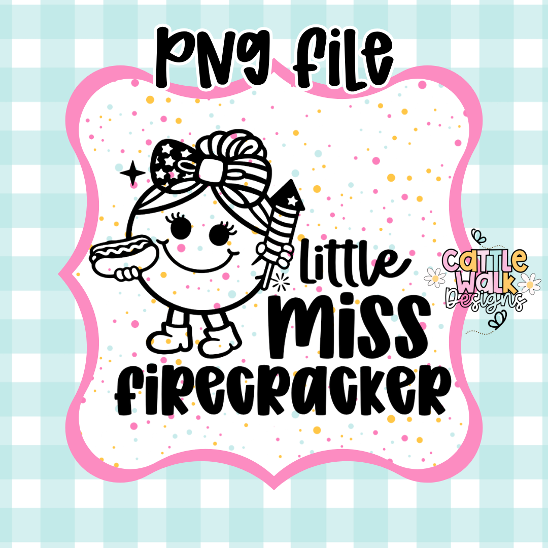 Little Miss Firecracker PNG | Patriotic Cute Girl Design | 4th of July PNG | Funny Sassy Character | Freshie Mold PNG | CWD Style