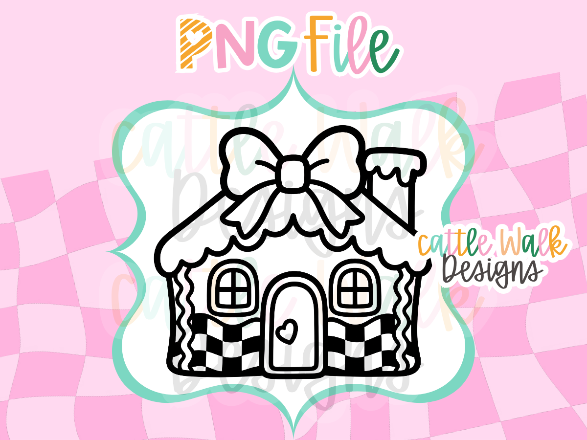 Gingerbread House Bow PNG | Checkered Christmas House | Cute Holiday Freshie Design
