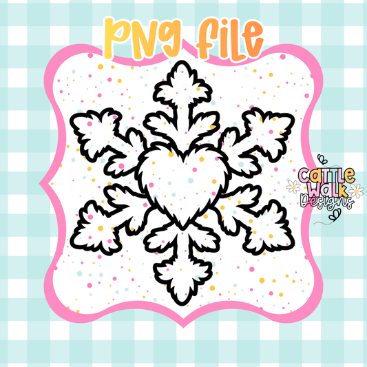 Fluffy Heart Snowflake PNG | Whimsical Christmas Snowflake Digital Download | Commercial Use