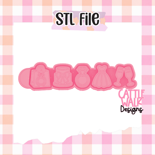 Wedding Freshie Charm Set STL File | Ring, Dress, Cake, Champagne & Shopping Bag