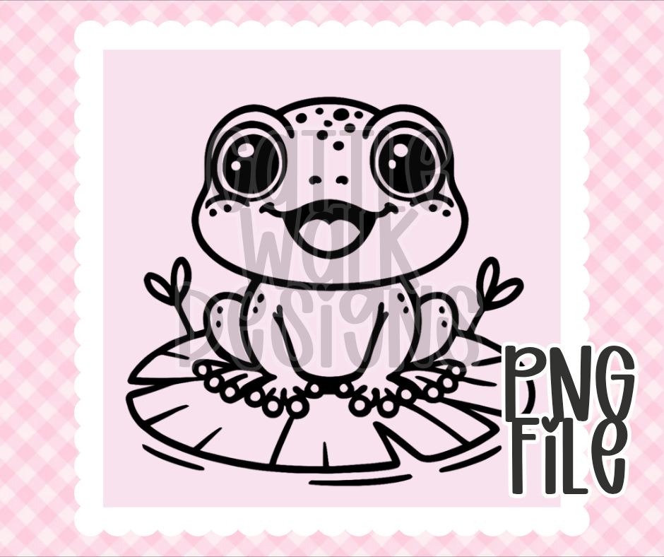Cute Frog PNG | Whimsical Animal Design | Bold Black & White Outline | Freshie & Craft PNG